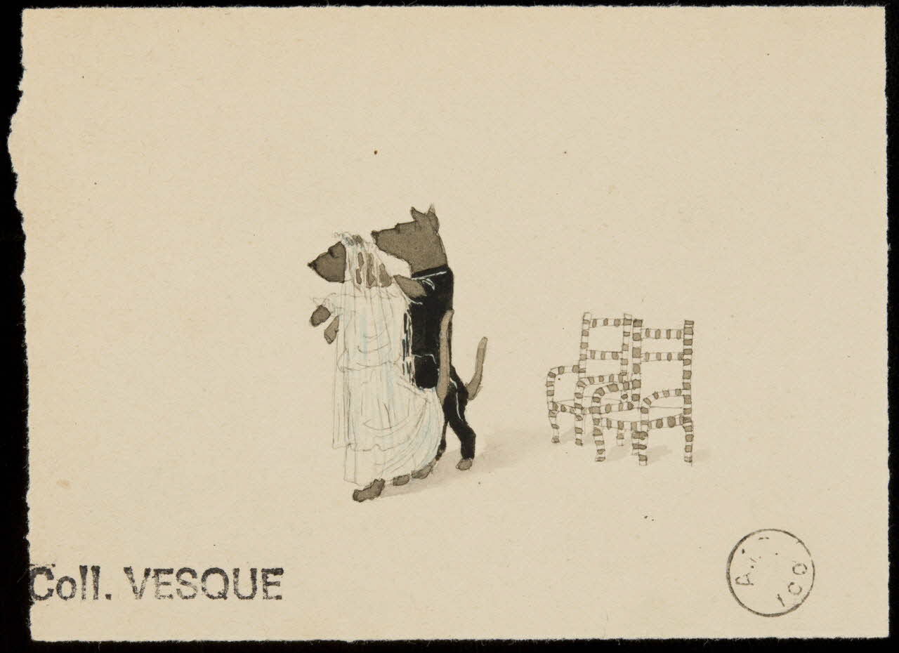 partie d'un ensemble de dessins Chiens en costumes de mariés 1968.102.2207.1 Photo Mucem