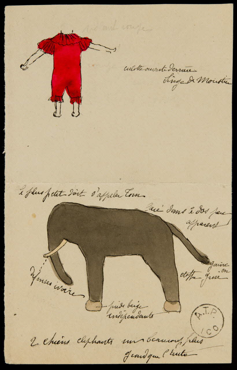 partie d'un ensemble de dessins culotte ouverte derrière  2 chiens elephants 1968.102.2232.6 Photo Mucem