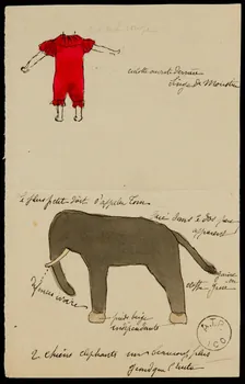 partie d'un ensemble de dessins culotte ouverte derrière  2 chiens elephants 1968.102.2232.6  Photo Mucem
