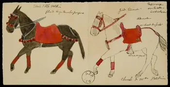 partie d'un ensemble de dessins Mule d'Ella Nelki  Cheval de Mlle Nelki 1968.102.2259.1 Photo Mucem