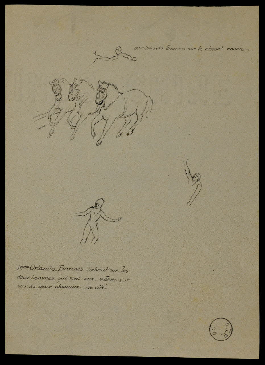 partie d'un ensemble de dessins Mme Orlando Barenco sur le cheval rouan 1968.102.2304.1 Photo Mucem
