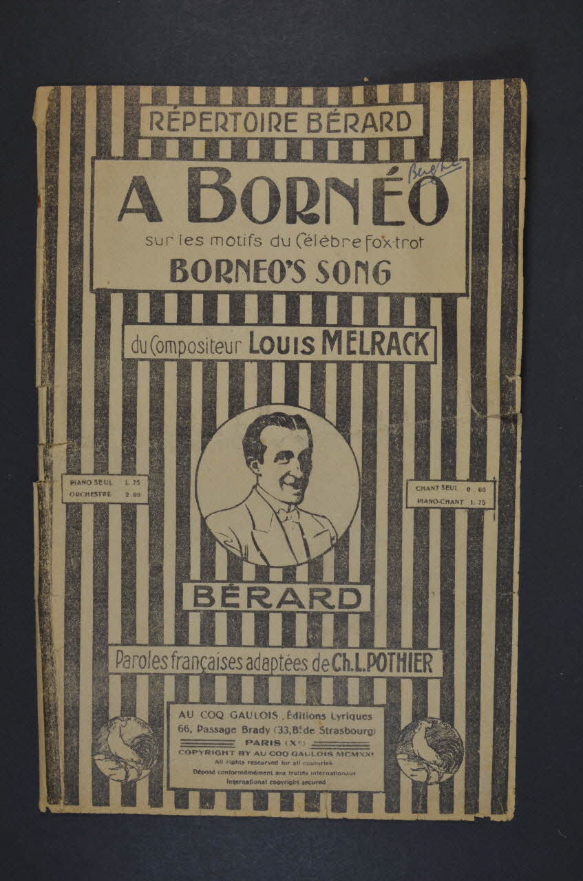 Charles-Louis Pothier ; Louis Melrack ; Au Coq Gaulois; chanson petit format Paris 10ème 1921 1966.156.1 Photo Mucem