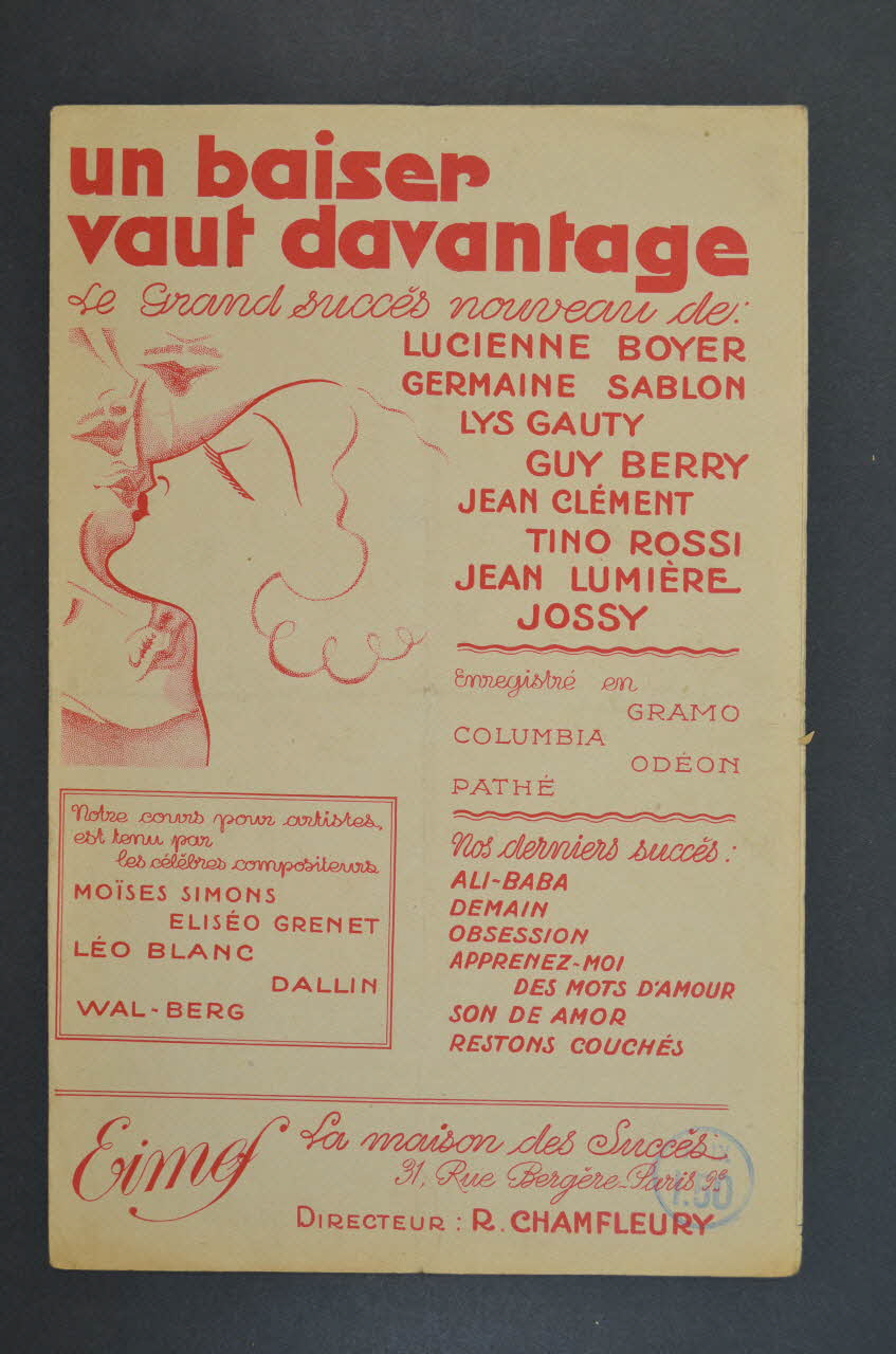 Robert Champfleury ; Léo Blanc ; Henry-Lemarchand ; Eimef; chanson petit format 1921 1965.152.21 Photo Mucem