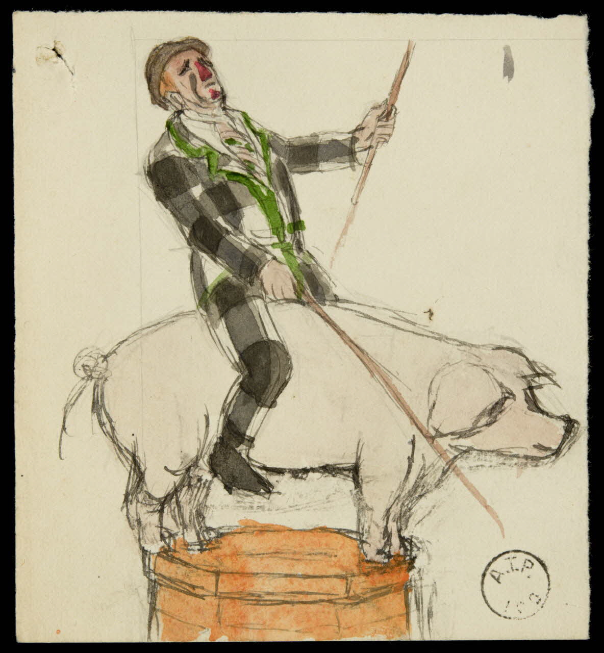 partie d'un ensemble de dessins Homme à califourchon sur un cochon 1968.102.2348.1 Photo Mucem