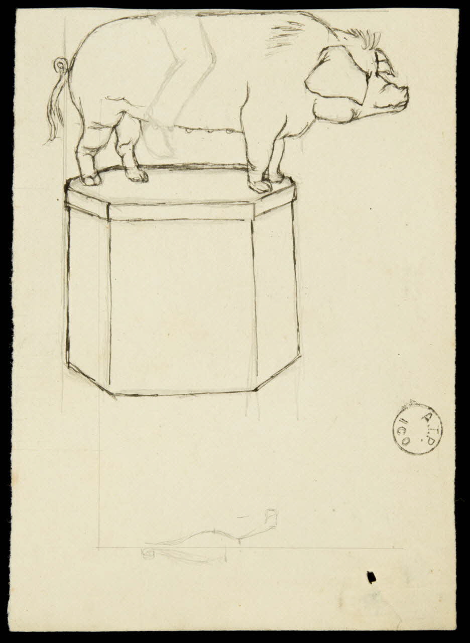 partie d'un ensemble de dessins Cochon sur un socle 1968.102.2348.13 Photo Mucem
