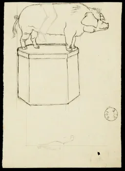 partie d'un ensemble de dessins Cochon sur un socle 1968.102.2348.13  Photo Mucem