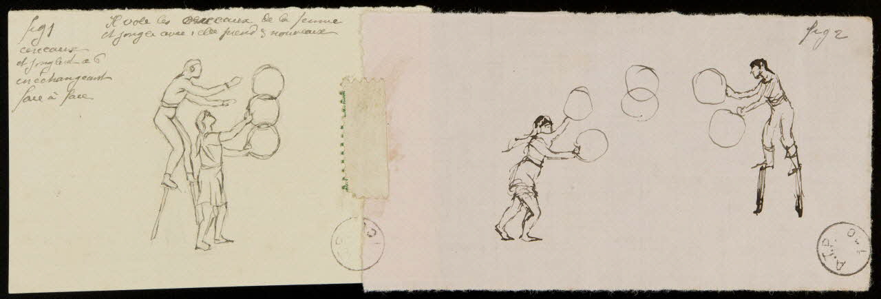 partie d'un ensemble de dessins Les Pierrodis il vole les cerceaux  de sa compagne 1968.102.2401.1 Photo Mucem