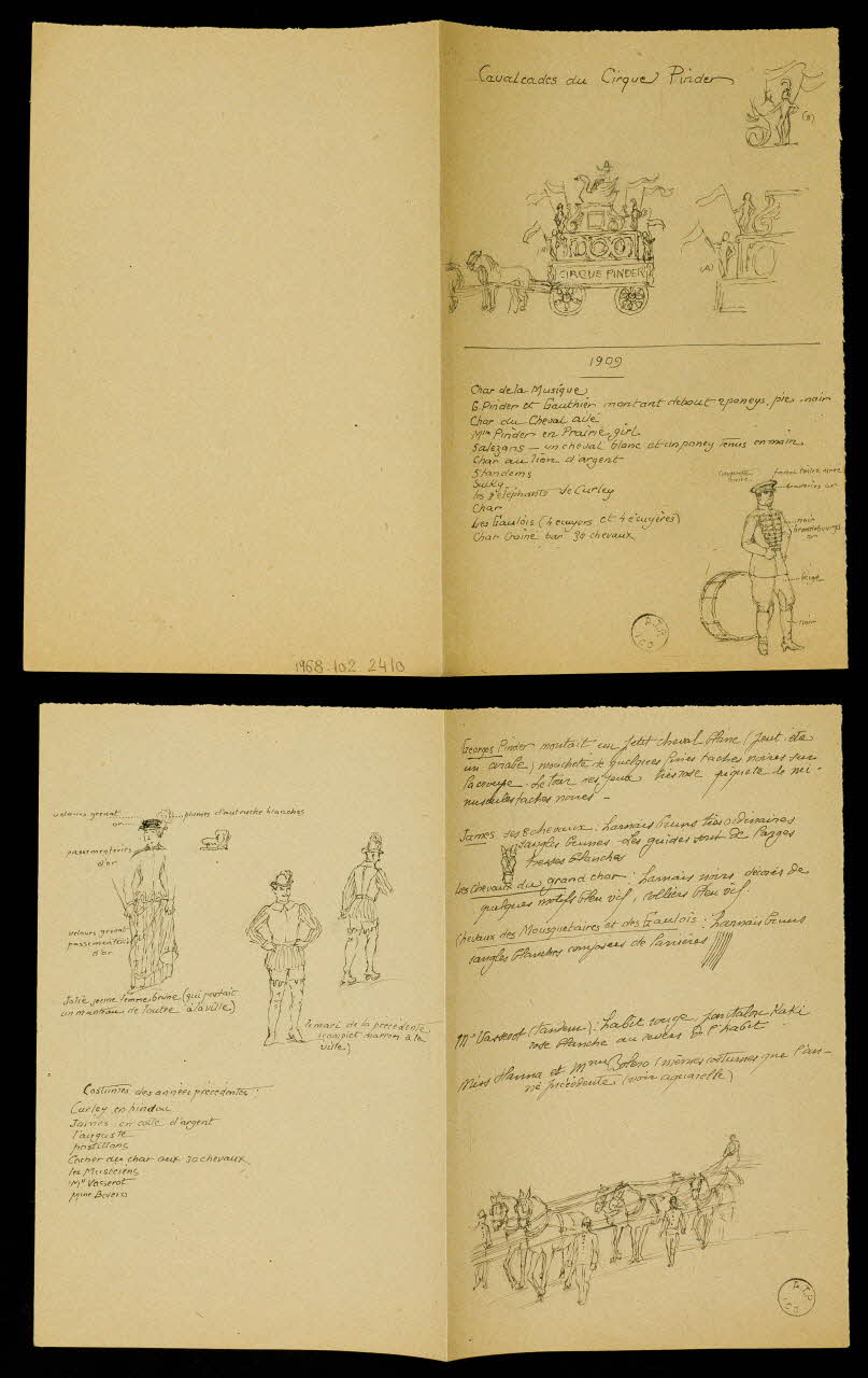 partie d'un ensemble de dessins Cavalcades du Cirque Pinder 1968.102.2410.1/2 Photo Mucem