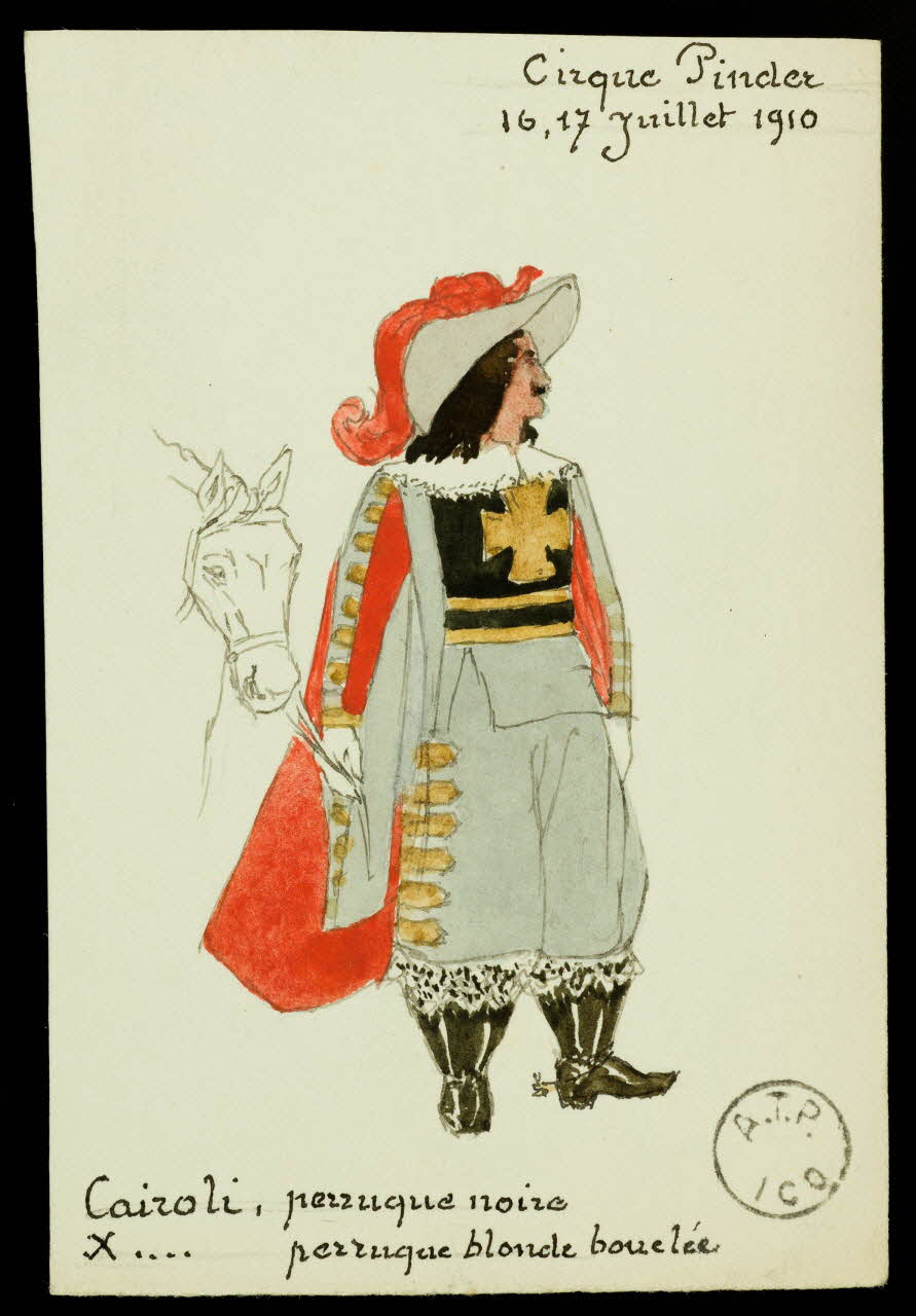 partie d'un ensemble de dessins Cirque Pinder  16, 17 juillet 1910  Cairoli 1968.102.2411.2 Photo Mucem