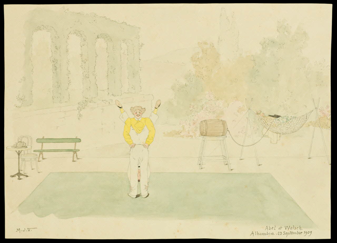 partie d'un ensemble de dessins Abel et Welsch  Alhambra, 23 Septembre 1909 1968.102.242 Photo Mucem