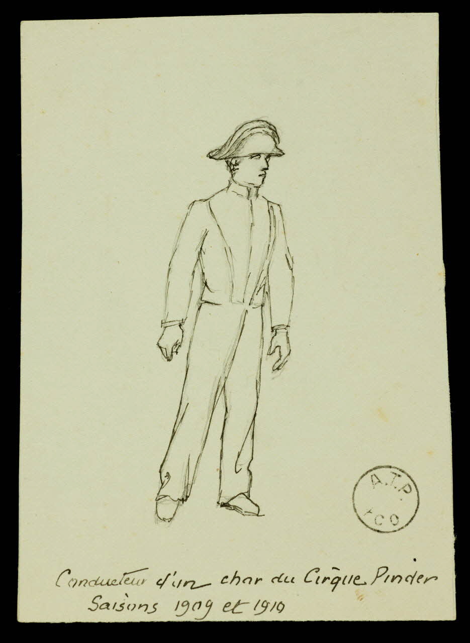 partie d'un ensemble de dessins Conducteur d'un char du Cirque Pinder 1968.102.2429.2 Photo Mucem