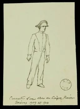 partie d'un ensemble de dessins Conducteur d'un char du Cirque Pinder 1968.102.2429.2  Photo Mucem