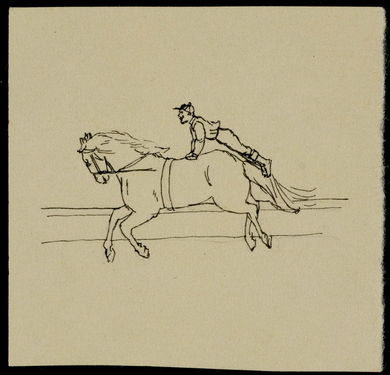partie d'un ensemble de dessins Cavalier sur un cheval au galop 1968.102.2443.3 Photo Mucem
