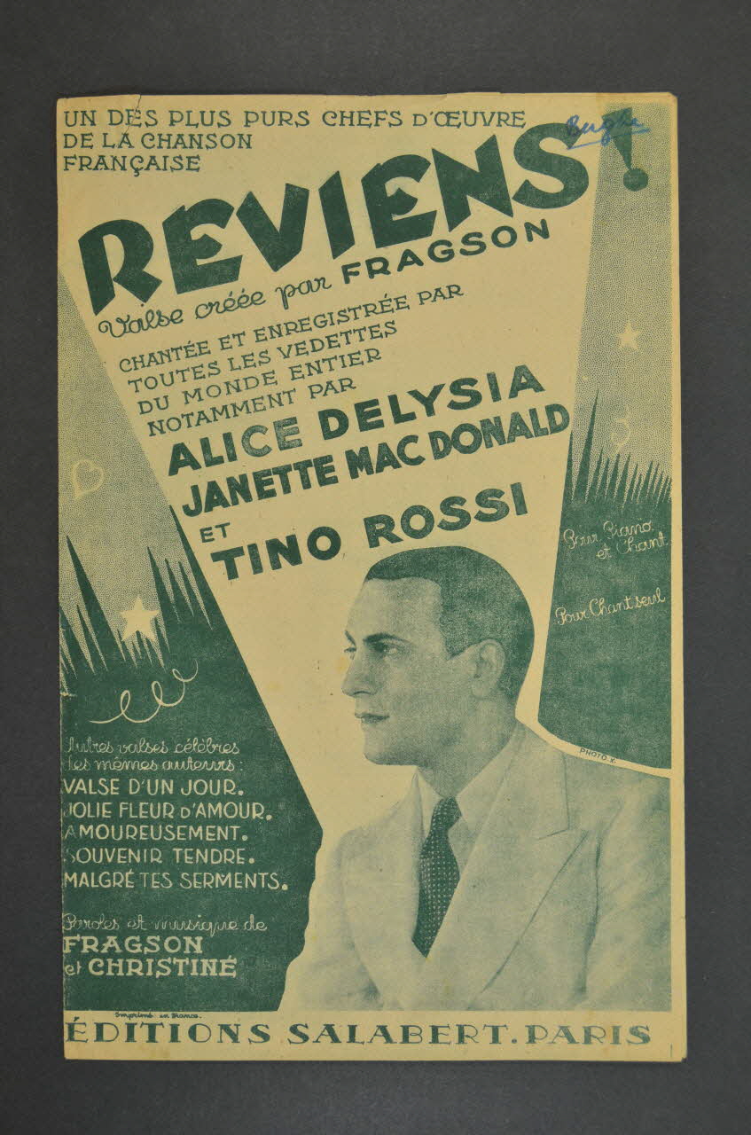 Harry Fragson ; Henri Christiné ; Alice Delysia ; Alice Macdonald ; Tino Rossi ; Salabert chanson petit format 1910 1966.156.29 Photo Mucem