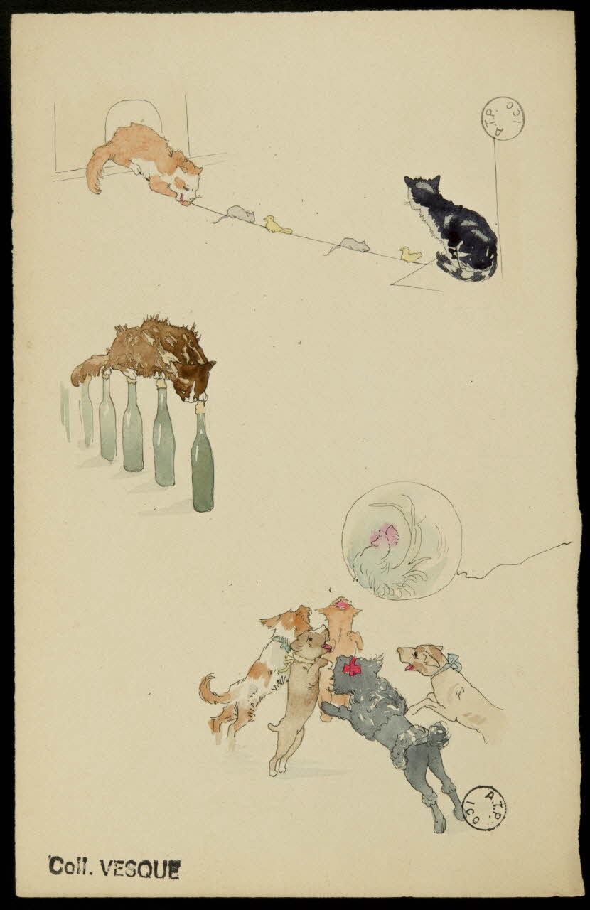 partie d'un ensemble de dessins Numéros de cirque avec des chiens et des chats 1968.102.2500 Photo Mucem