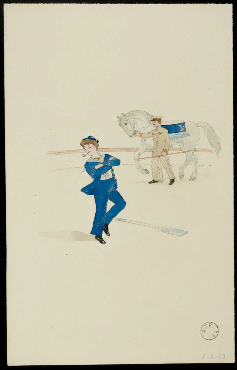 partie d'un ensemble de dessins Femme déguisée en marin et dressage de cheval 1968.102.2503.4 Photo Mucem