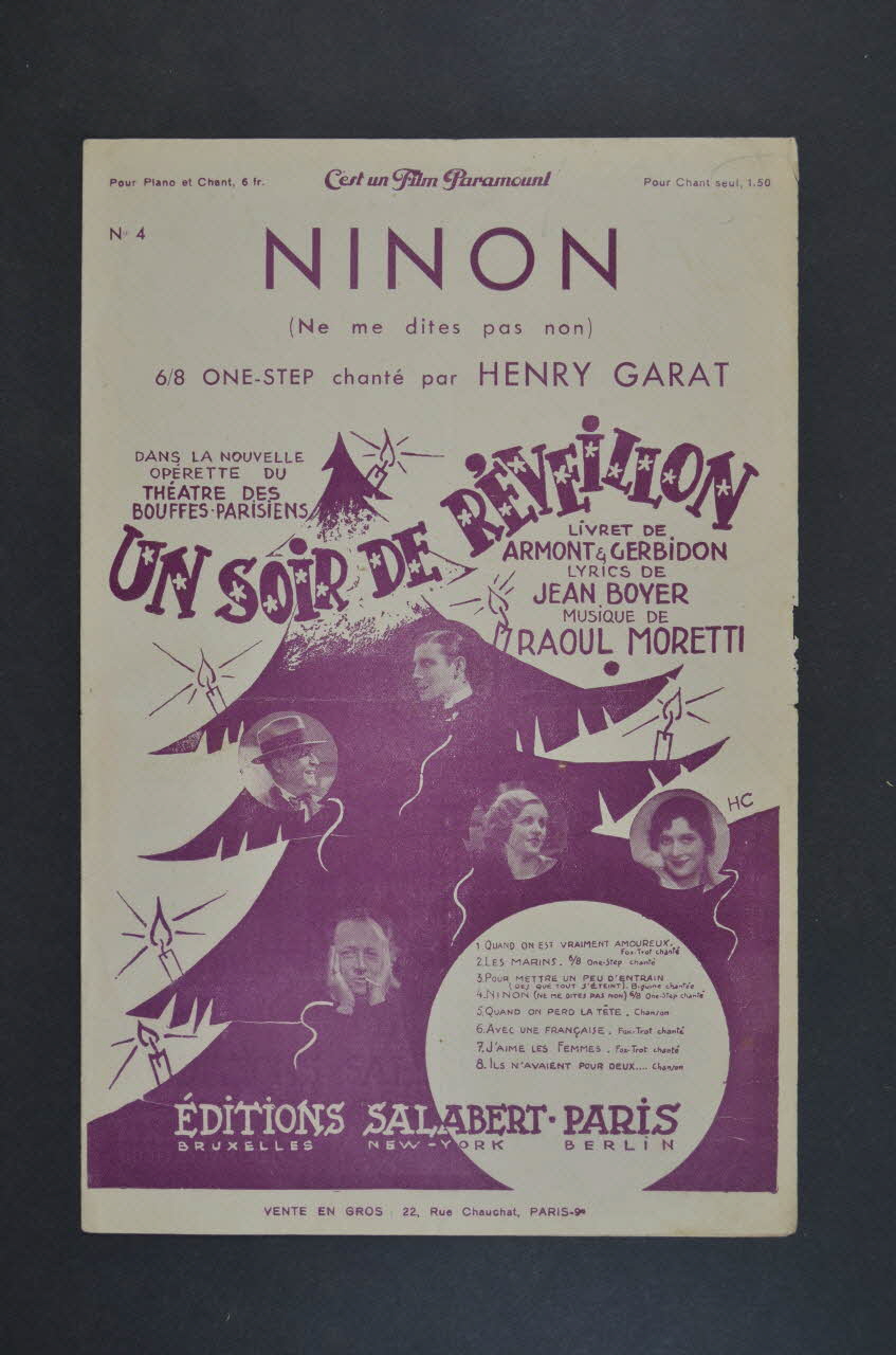 Raoul Moretti ; Jean Boyer ; Henri Garat ; Salabert chanson petit format Île-de-France, France 1932 1965.152.55 Photo Mucem