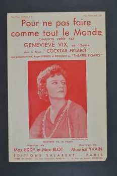Max Blot ; Max Eddy ; Maurice Yvain ; Geneviève Vix ; Salabert chanson petit format 1932 1965.152.63 Photo Mucem