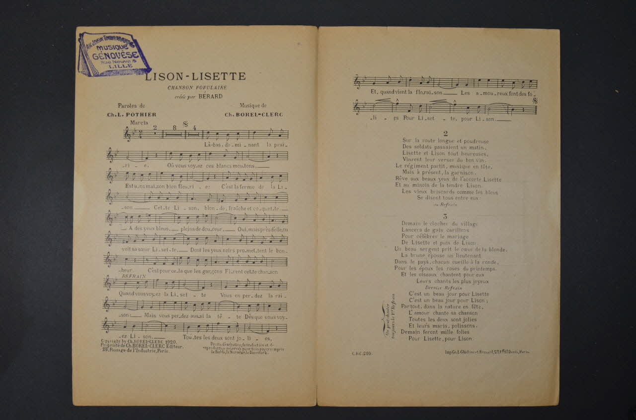Charles-Louis Pothier ; Albert Willemetz ; Charles Borel-Clerc ; Adolphe Bérard chanson petit format Île-de-France, France 1920 1966.156.48 Photo Mucem