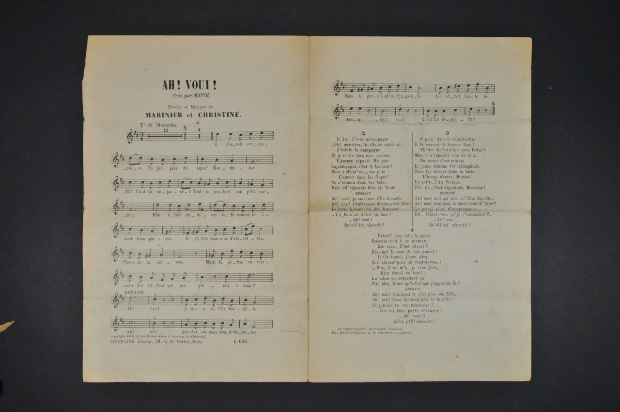 Henri Christiné ; Paul Marinier ; Félix Mayol chanson petit format 1909 1965.152.67 Photo Mucem