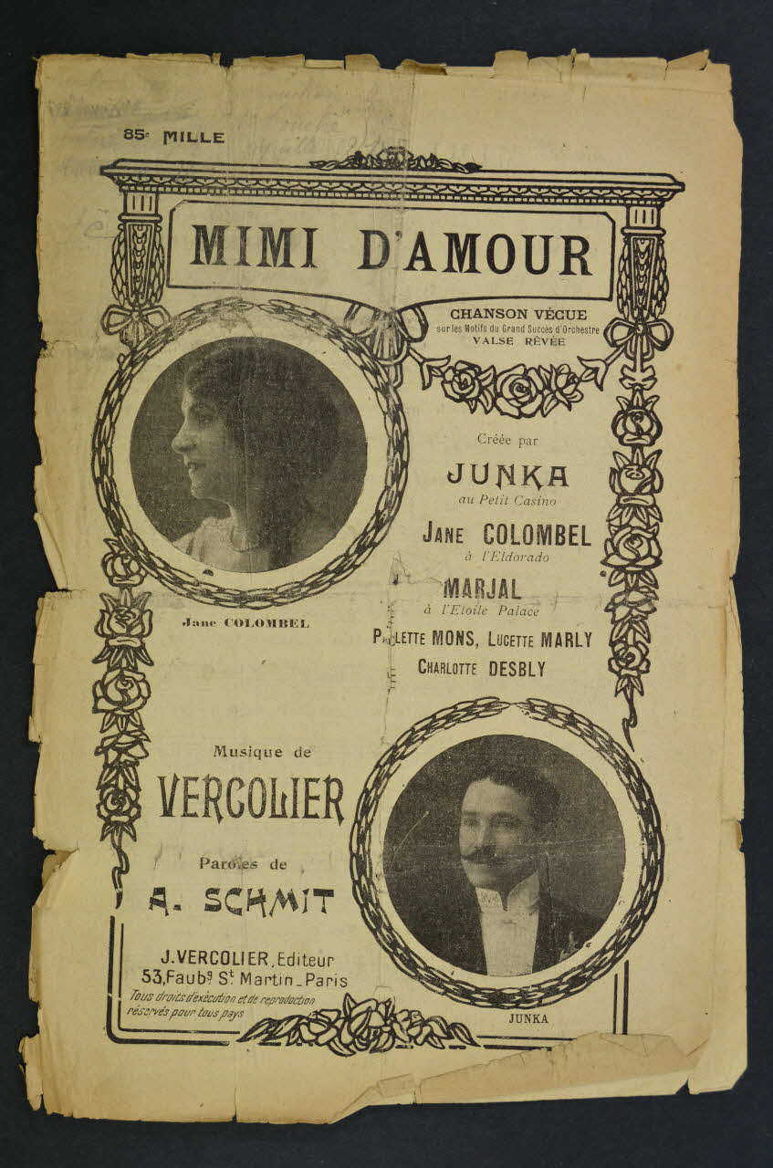 J. Vercolier ; A. Schmit ; Léonce Junka ; Jane Colombel chanson petit format 1911 1965.152.71 Photo Mucem