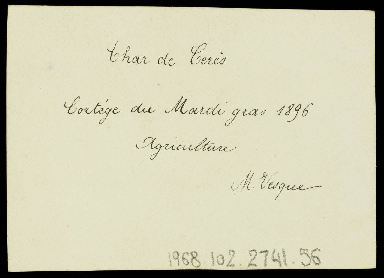 partie d'un ensemble de dessins Char de Cerès  Cortège du Mardi gras 1896  Agriculture 1968.102.2741.56 Photo Mucem