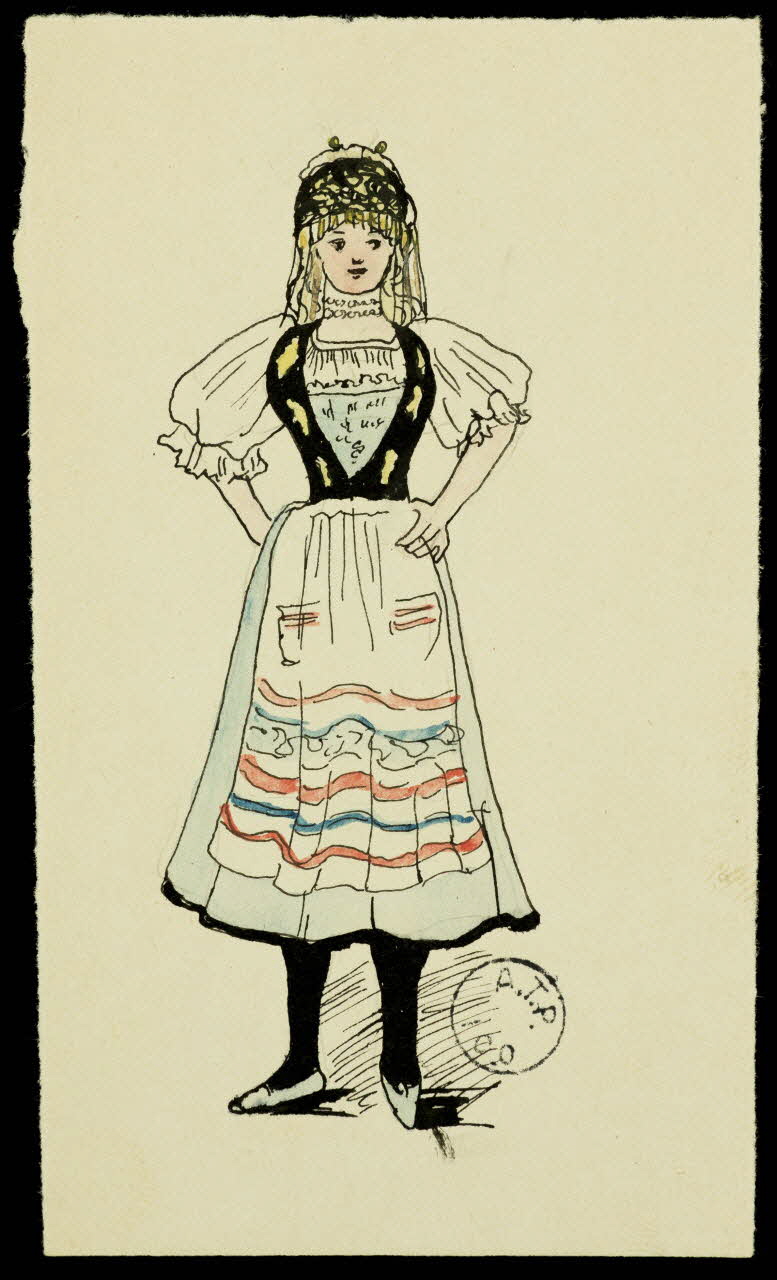 partie d'un ensemble de dessins Femme en costume traditionnel 1968.102.2741.8 Photo Mucem