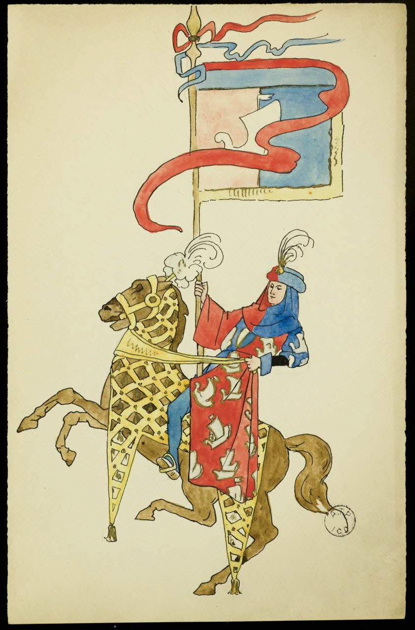 partie d'un ensemble de dessins Homme à cheval en costume médiéval 1968.102.2742.10 Photo Mucem