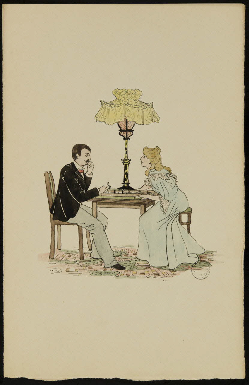 partie d'un ensemble de dessins Homme et femme jouant sur une table 1968.102.2742.21 Photo Mucem