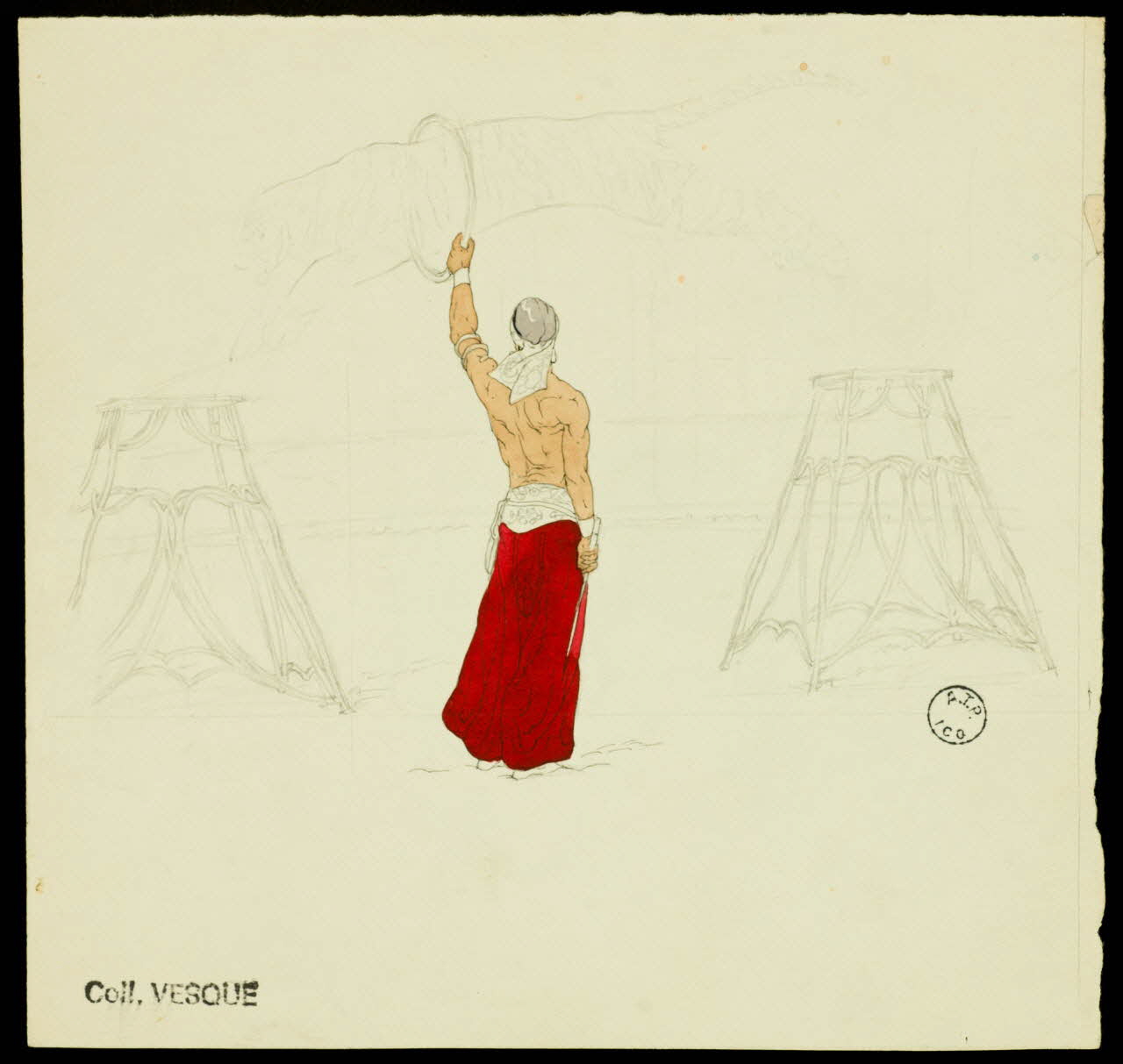 partie d'un ensemble de dessins Dresseur de tigre, Togare 1968.102.2755.1 Photo Mucem