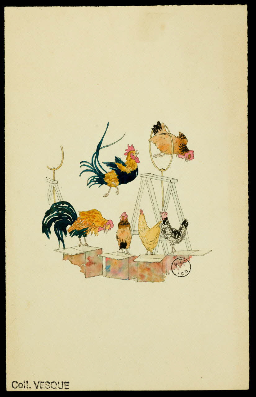 partie d'un ensemble de dessins Dressage de coqs 1968.102.2768 Photo Mucem