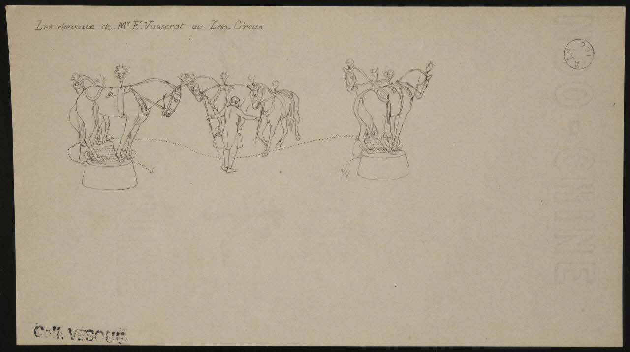 partie d'un ensemble de dessins Les chevaux ce Mr E. Vasserot au Zoo-Circus 1968.102.2798.2 Photo Mucem