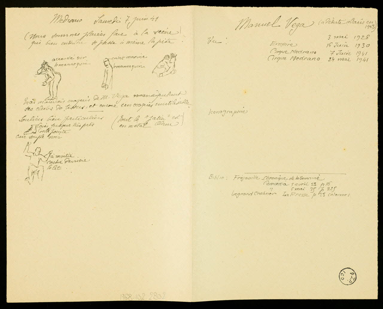 partie d'un ensemble de dessins Manuel Vega 1968.102.2802 Photo Mucem