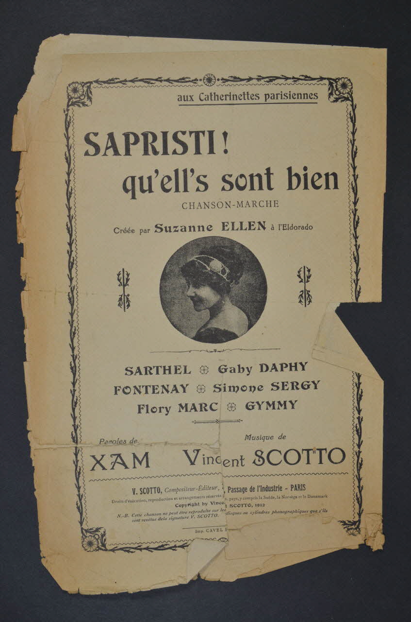 Xam ; Vincent Scotto ; Suzanne Ellen chanson petit format Île-de-France, France 1912 1965.152.82 Photo Mucem