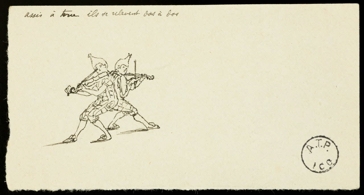 partie d'un ensemble de dessins Assis à terre ils se relèvent dos à dos 1968.102.2812.1 Photo Mucem