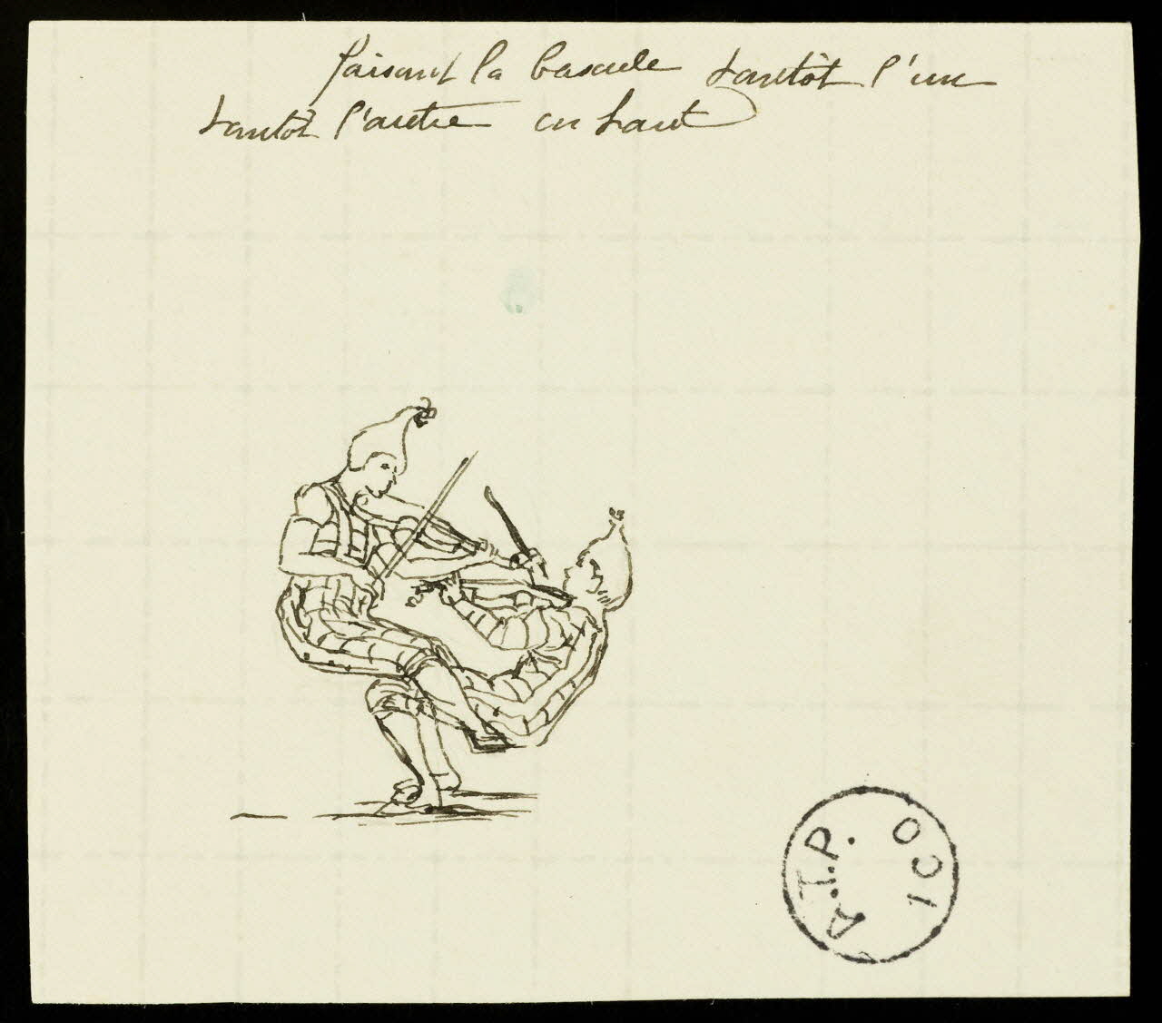 partie d'un ensemble de dessins Faisant la bascule  tantôt l'un tantôt l'autre en haut 1968.102.2812.4 Photo Mucem