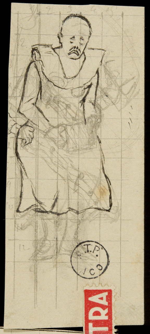 partie d'un ensemble de dessins Clown triste jouant de l'accordéon 1968.102.2844.1 Photo Mucem