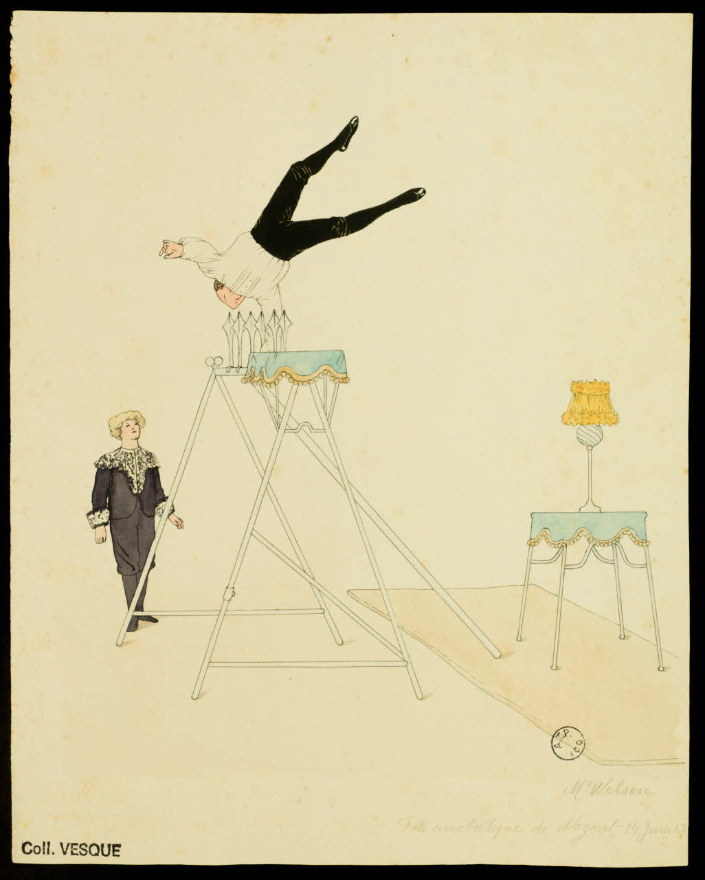 partie d'un ensemble de dessins Mr Welsen  Fête acrobatique de Nogent 14 Juin 08 1968.102.2849 Photo Mucem