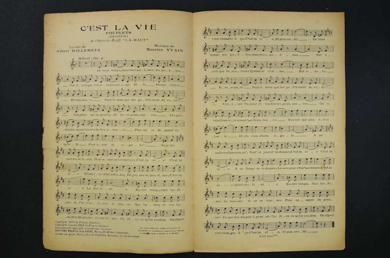 Gustave Quinson ; Yves Mirande ; Albert Willemetz ; Maurice Yvain ; Dranem ; Francis F. Salabert chanson petit format Île-de-France, France 1923 1966.158.114 Photo Mucem