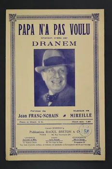 Mireille ; Jean Franc-Nohain ; Dranem ; Raoul Breton chanson petit format 1932 1965.152.88  Photo Mucem