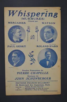 Pierre Chapelle ; John Schonberger ; Emile Mercadier ; Watson ; Paul Gesky ; Roland D' Ars ; Francis F. Salabert chanson petit format Île-de-France, France 1920 1966.158.117  Photo Mucem