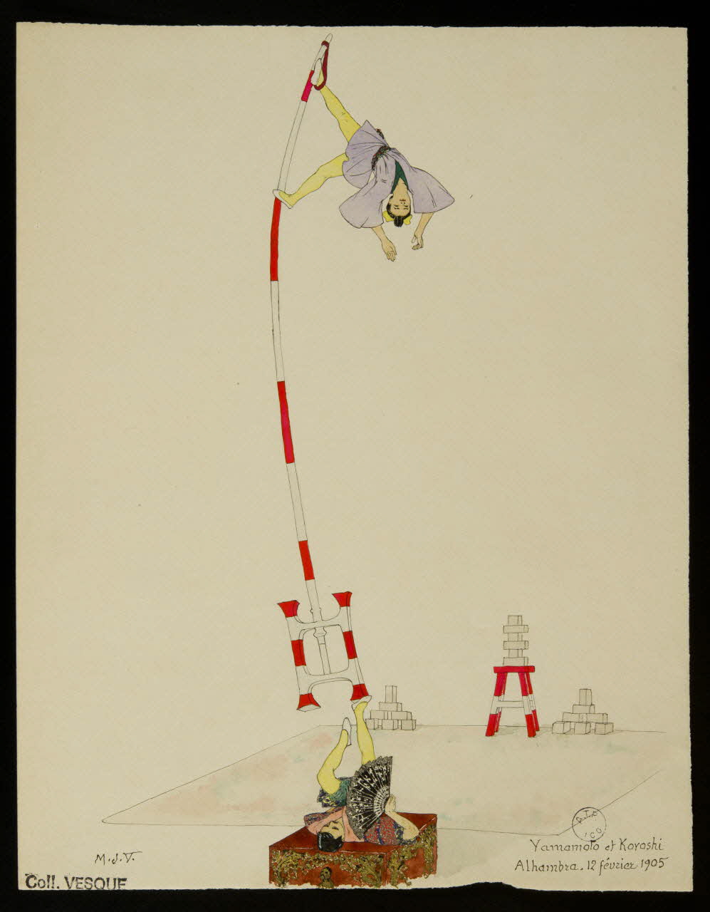 partie d'un ensemble de dessins Yamamoto et Koyoshi  Alhambra, 12 février 1905 1968.102.2876 Photo Mucem