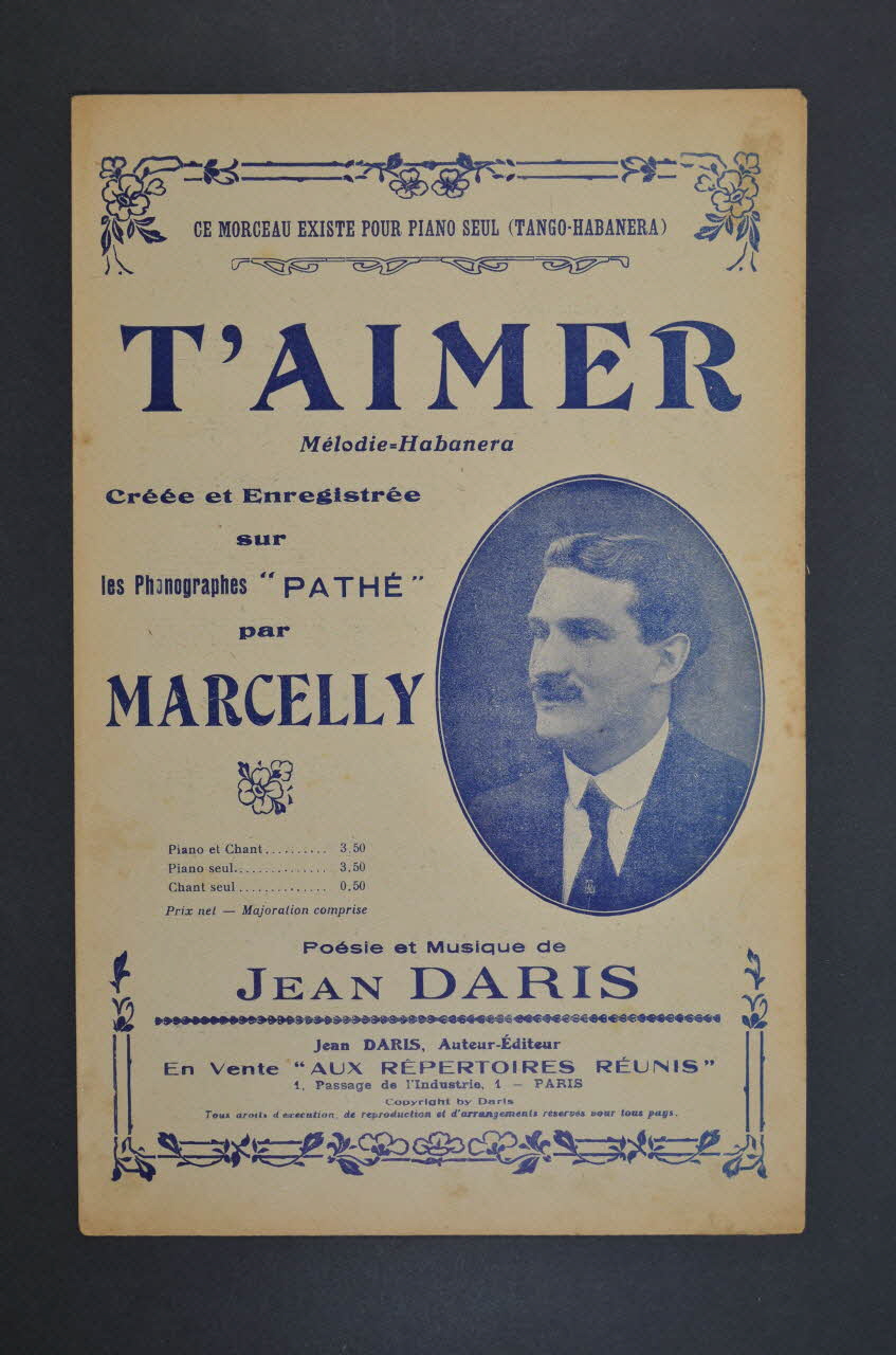 Jean Daris ; Marcelly chanson petit format Île-de-France, France 1920 1966.158.119 Photo Mucem