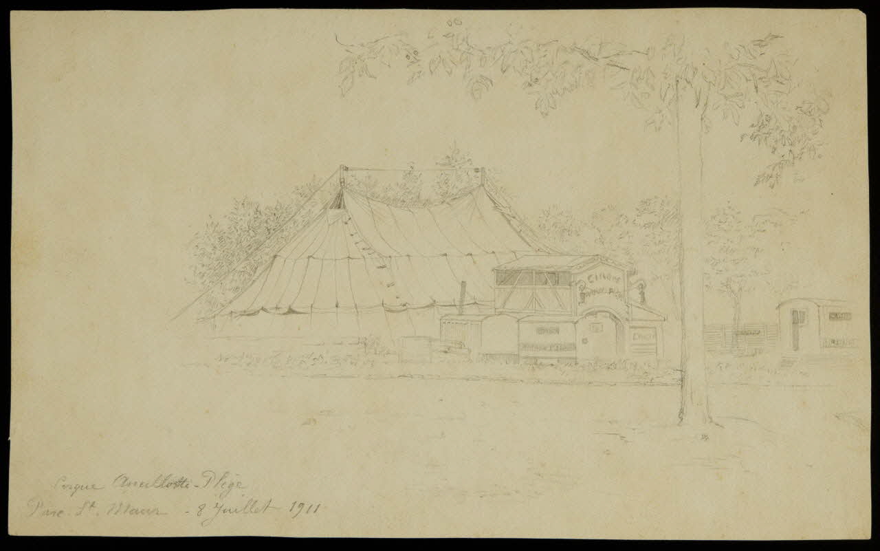 partie d'un ensemble de dessins Cirque Ancillotti - Plège  Parc St. Maur - 8 Juillet 1911 1968.102.2915.1 Photo Mucem