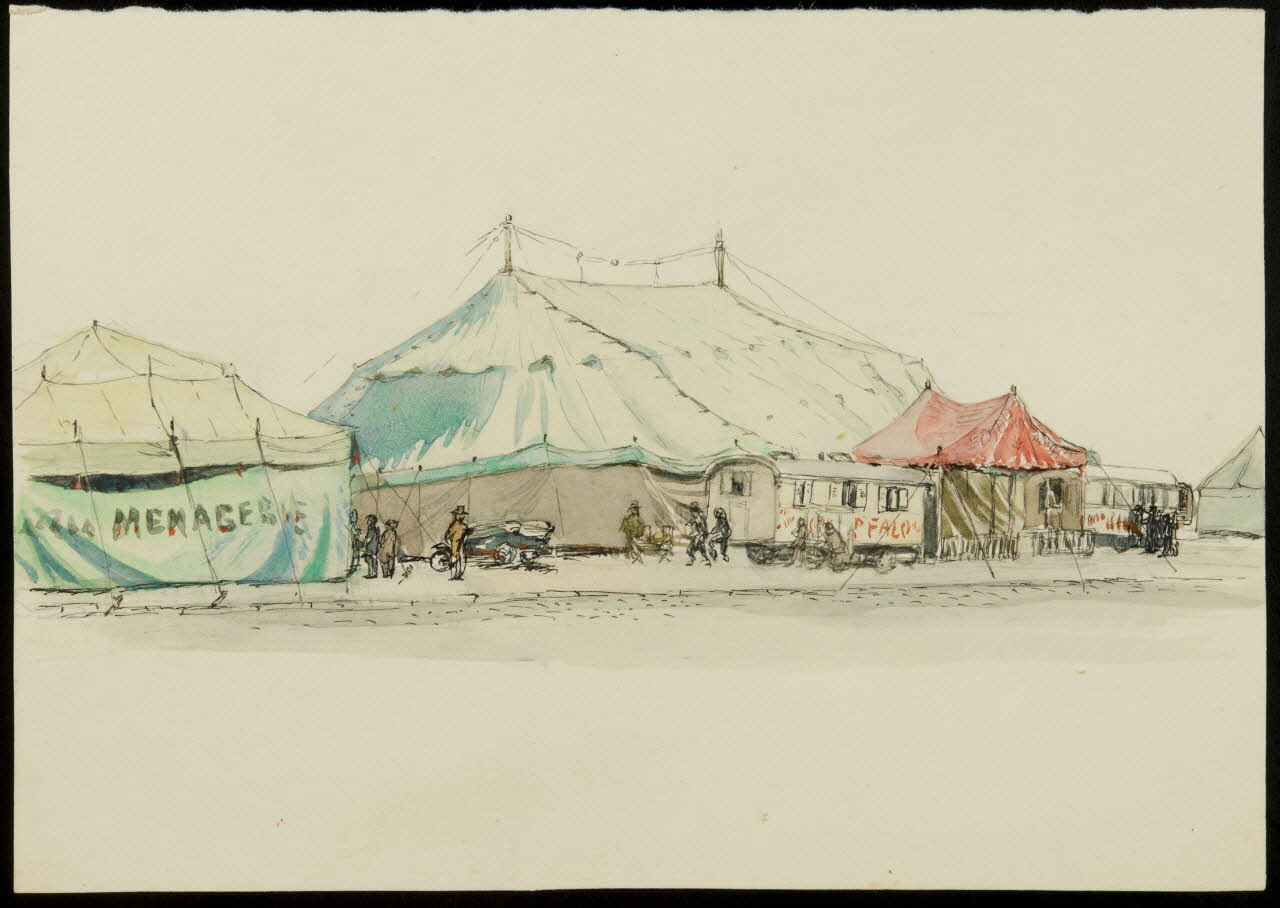 partie d'un ensemble de dessins Vue d'un chapiteau de cirque 1968.102.2933 Photo Mucem