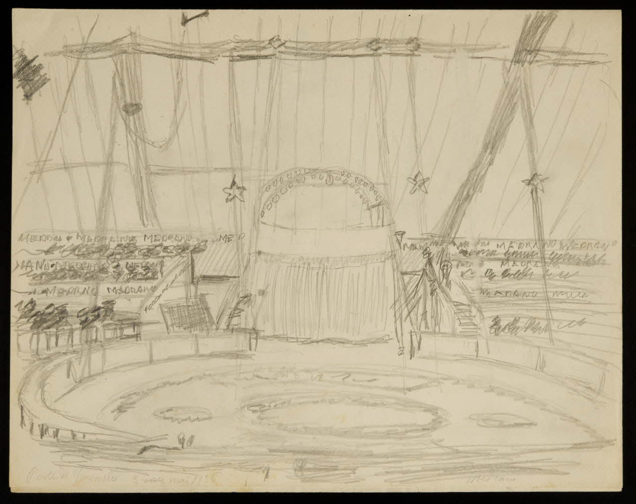 partie d'un ensemble de dessins Porte de Versailles 9 mai 1936  Medrano 1968.102.2962.1 Photo Mucem