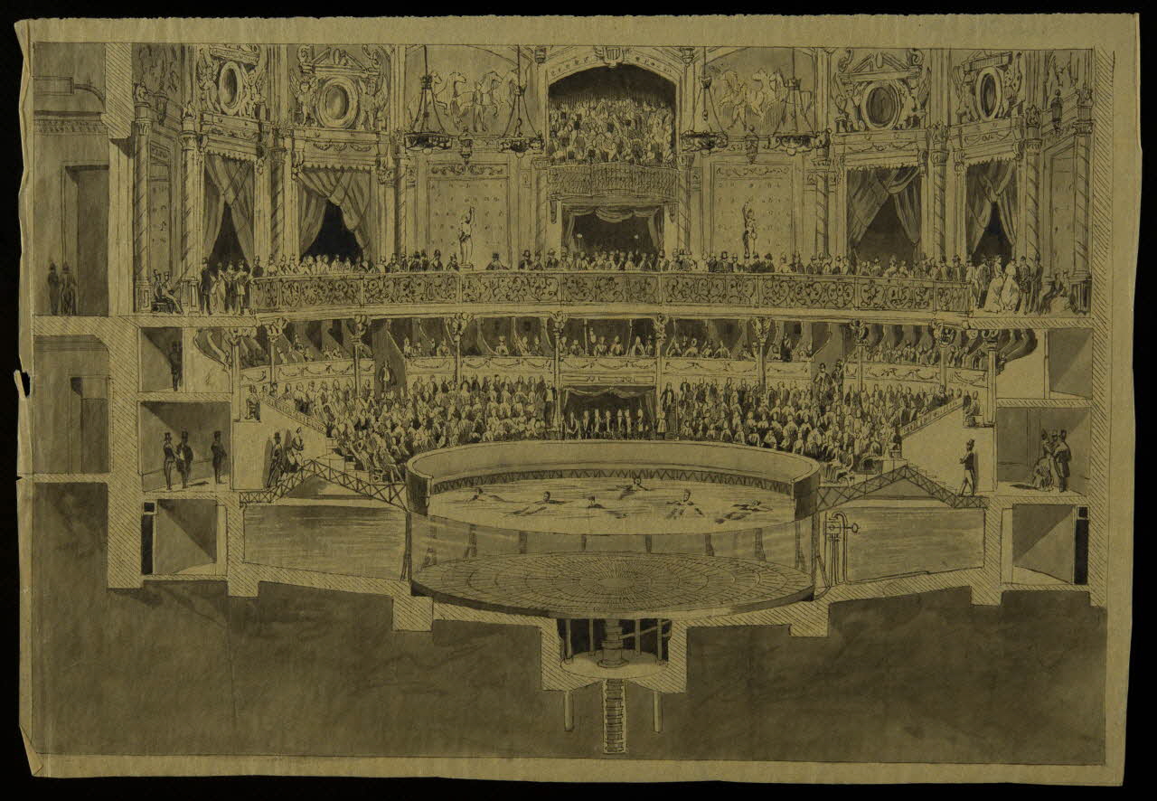 partie d'un ensemble de dessins Arènes nautiques du Nouveau Cirque 1968.102.2975.1 Photo Mucem