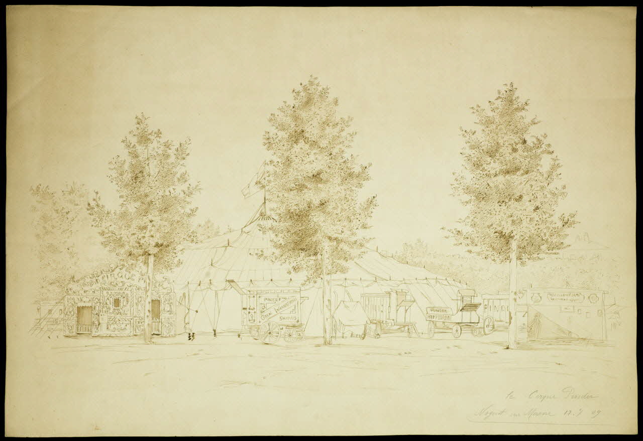 partie d'un ensemble de dessins le Cirque Pinder  Nogent sur Marne 1968.102.2976.3 Photo Mucem