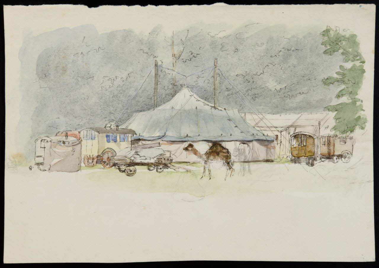 partie d'un ensemble de dessins Roulottes devant le chapiteau de cirque 1968.102.2998.2 Photo Mucem