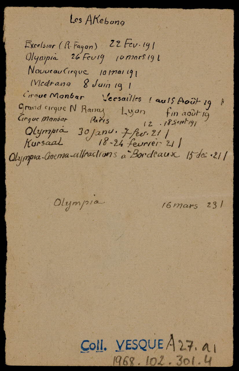 partie d'un ensemble de dessins Cirque Monbar  Versailles 7.8.19  Akébono 1968.102.301.4 Photo Mucem